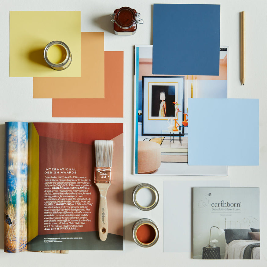 October mood board.|Swatch blog.|Daisychain trim around bold black doors.|Nutkin display bookshelf.