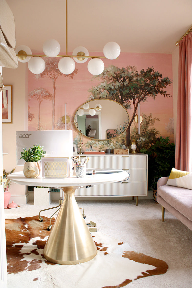Swoonworthy's peach office and dressing room.|Swoonworthy office dressing room before|Peach office - Real Homes.|Real Homes - Swoonworthy's peach office and dressing room.|Peach office and dressing room.|Real Homes - office and dressing room.