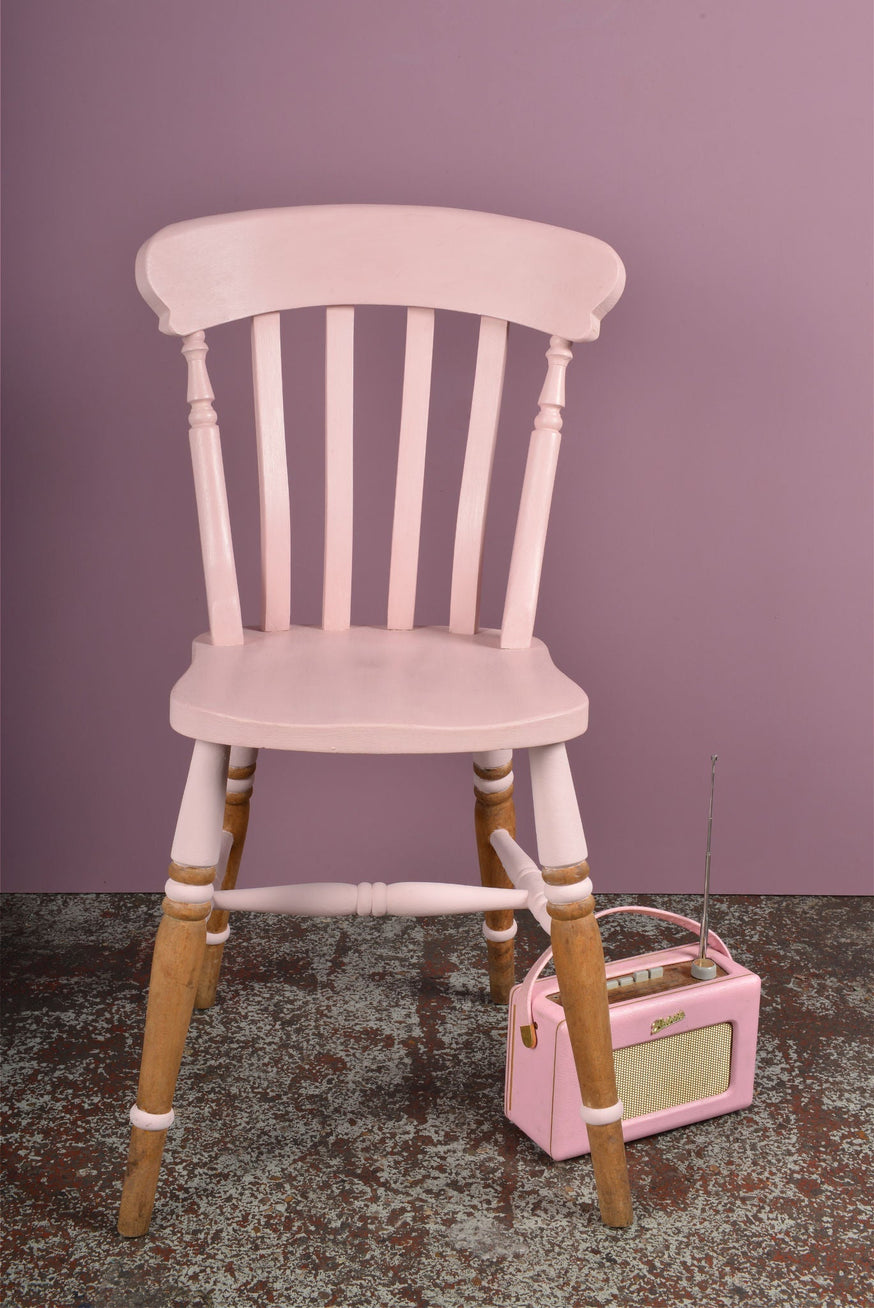 Chair painted in Rosie Posie with props.|Buffing a painted chair with furniture wax.|Painting a chair with Eco Chic|Cleaning a chair with wool wire.