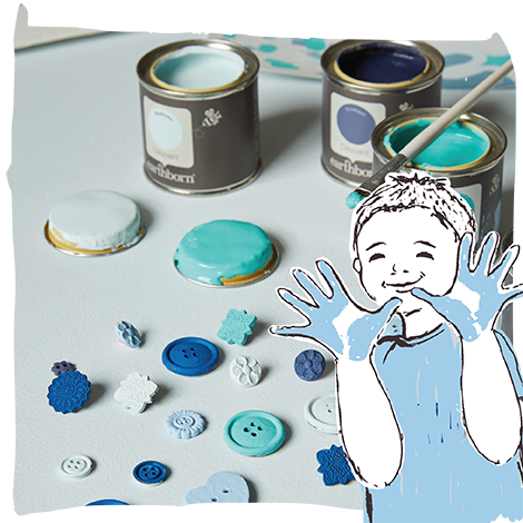 Buttons mood board with young boy illustration
