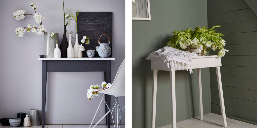 Ideas and inspiration for painting side tables in environmentally friendly Earthborn paint colours