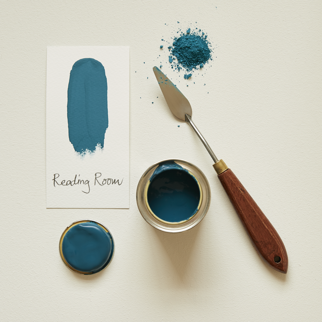 Earthborn Claypaint sample pot of Reading Room teal blue paint colour