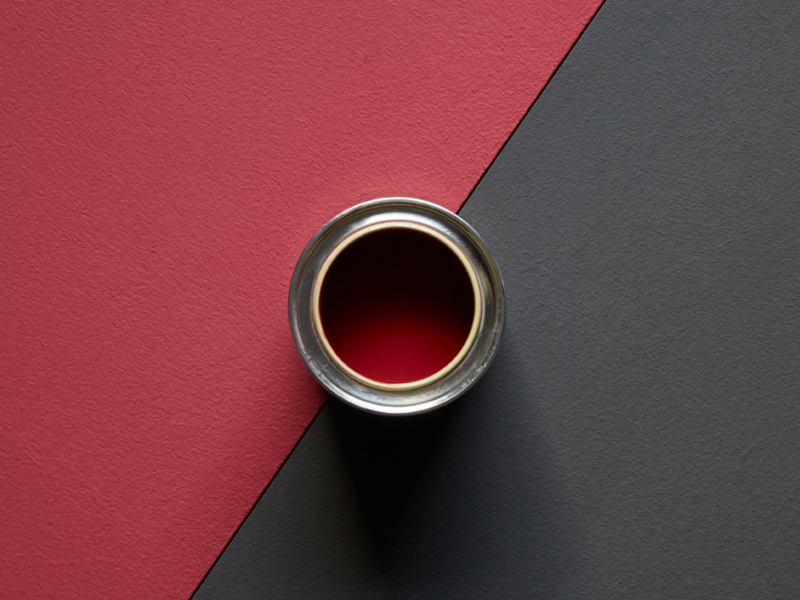 Earthborn Can-Can is a deep pinky red paint colour that looks stunning with deep, dark charcoal grey Hidey-Hole