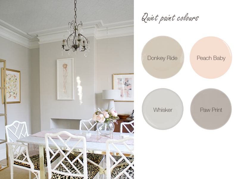 Warm neutral paint colours include Earthborn Donkey Ride, as seen in this dining room by Swoonworthy