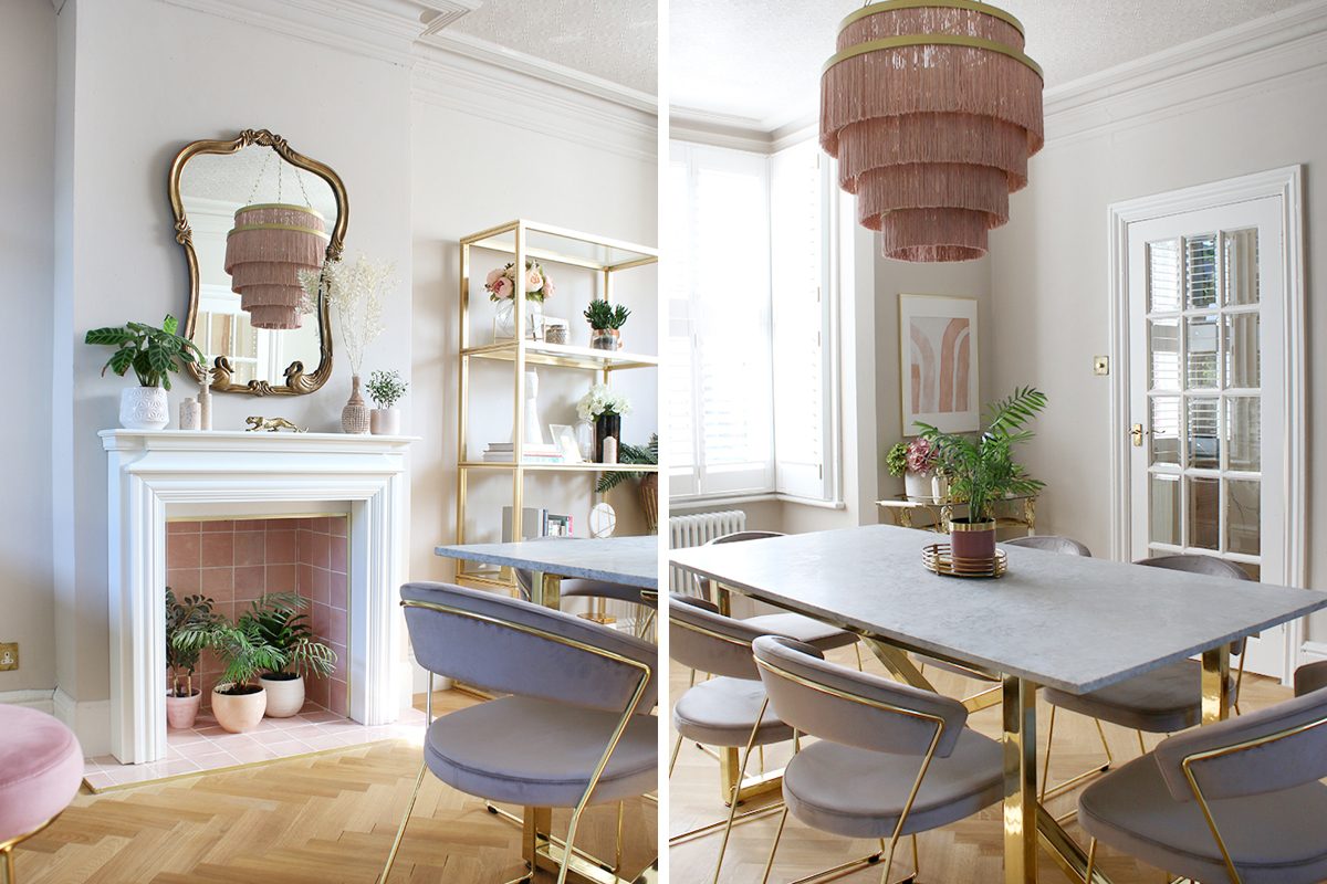 Blogger Swoonworthy's dining room is painted in Earthborn Donkey Ride and White Clay