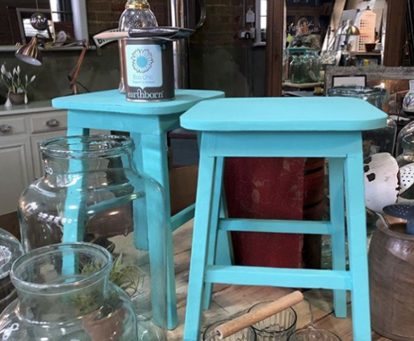 These brightly coloured stools have been painted in Earthborn's Eco Chic