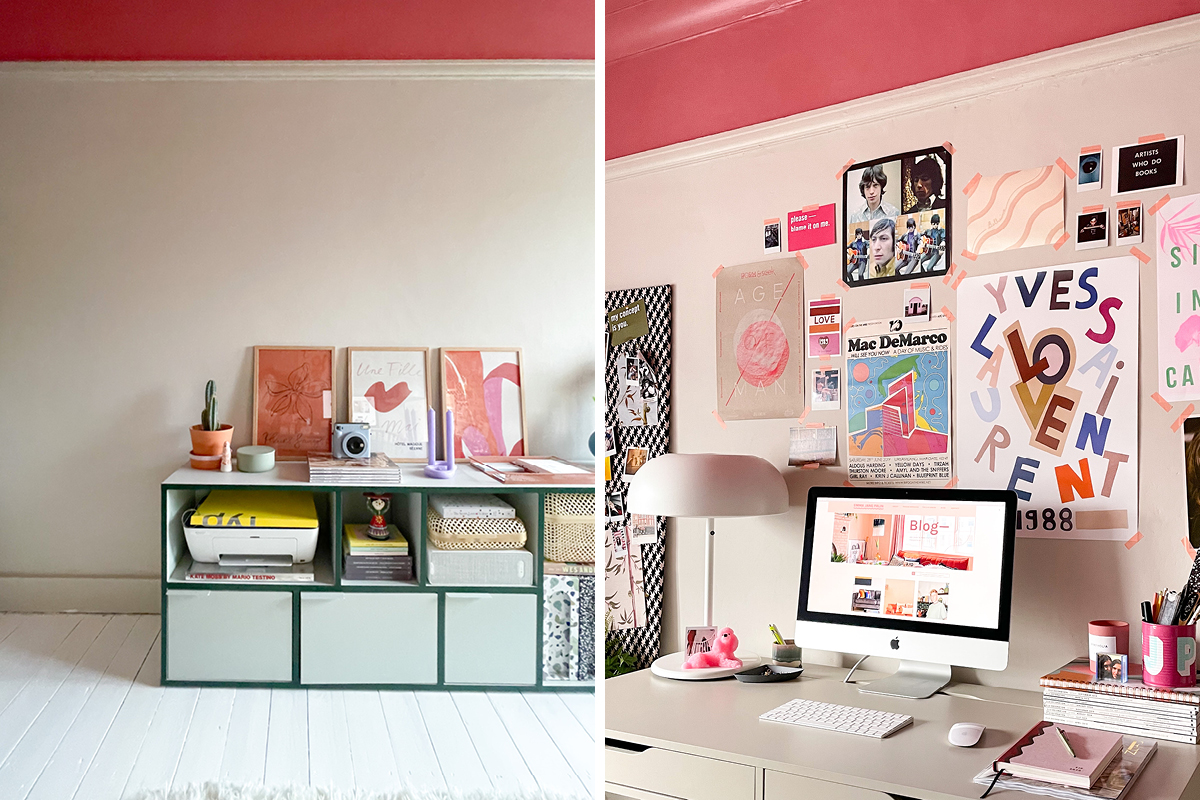 Emma Jane Palin's home office update includes this pink ceiling!