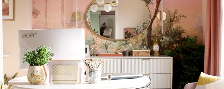 Swoonworthy's peach office and dressing room.