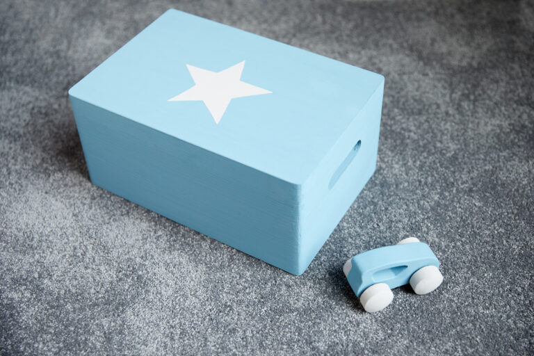 Blue painted toy box in Polka Dot.