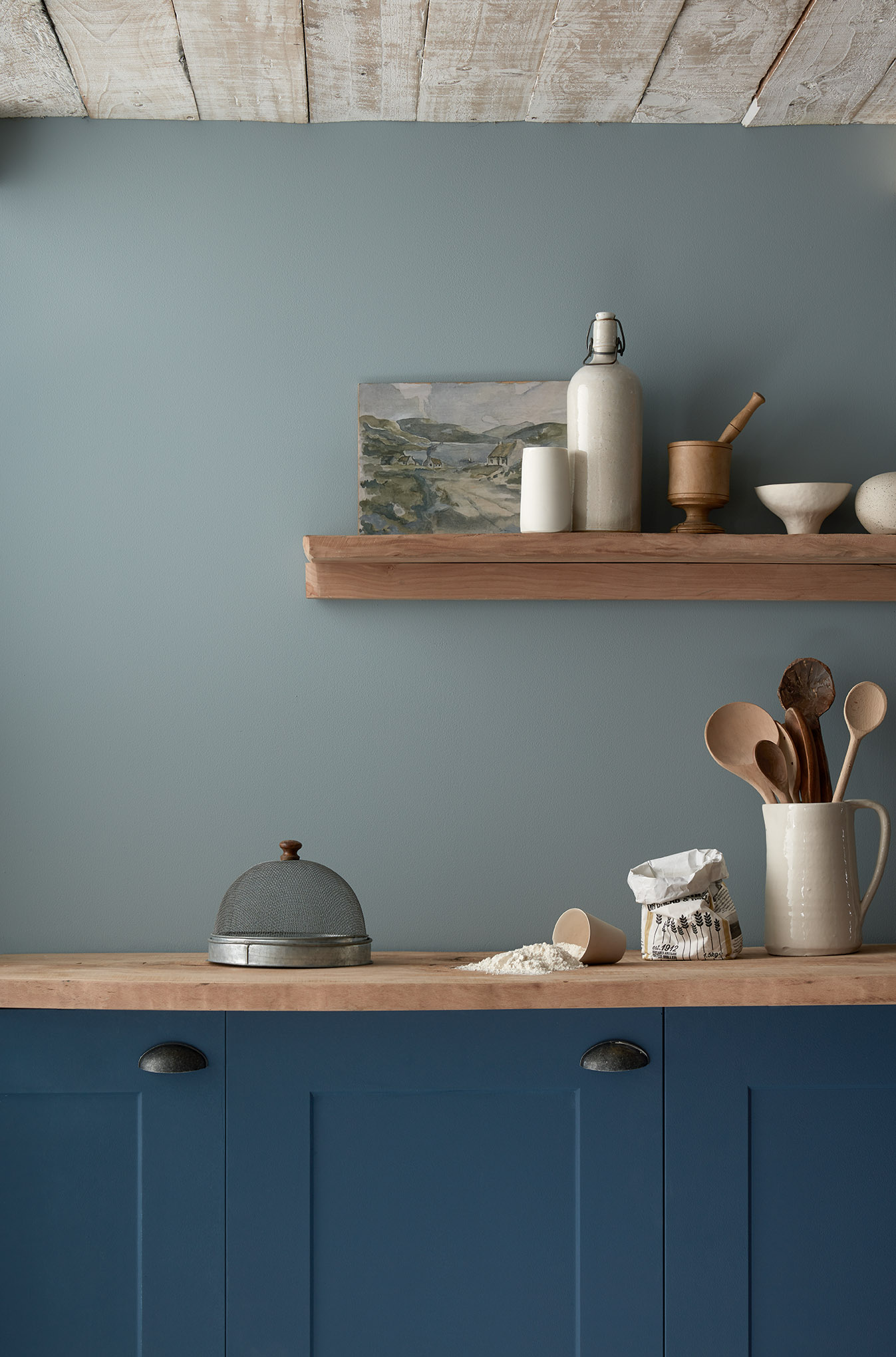 Modern Country Colours 'Winter Garden' and 'Puddling' are natural choices for a modern country kitchen