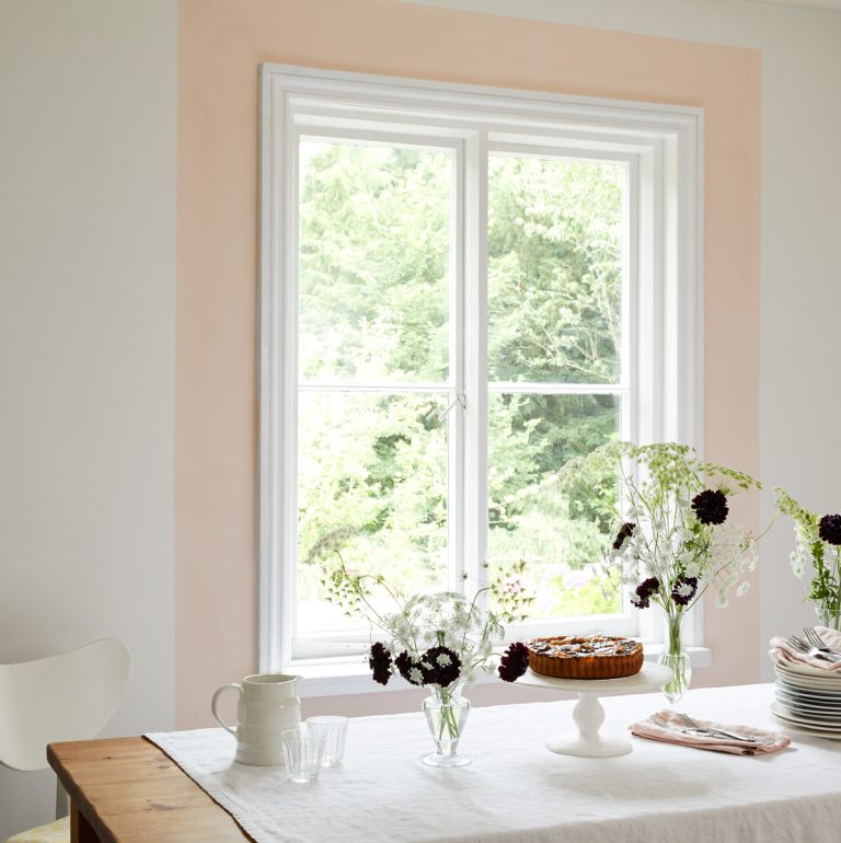 Up Up Away and Peach Baby - north facing room painted in breathable Claypaint.
