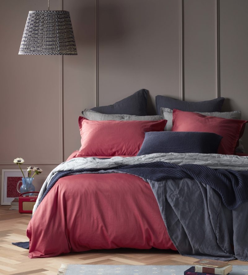 Paw Print is a warm mushroom paint shade that's ideally paired with the Secret Linen Store's Raspberry Sorbet bedding