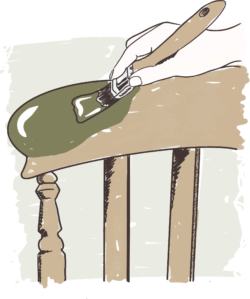 A digital illustration of a hand painting a chair.