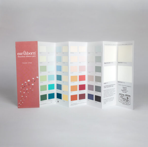 Earthborn Classic Range colour card standing upright with a white background.