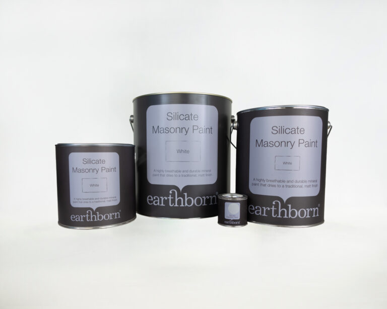 Silicate Masonry Paint tins in each size available.