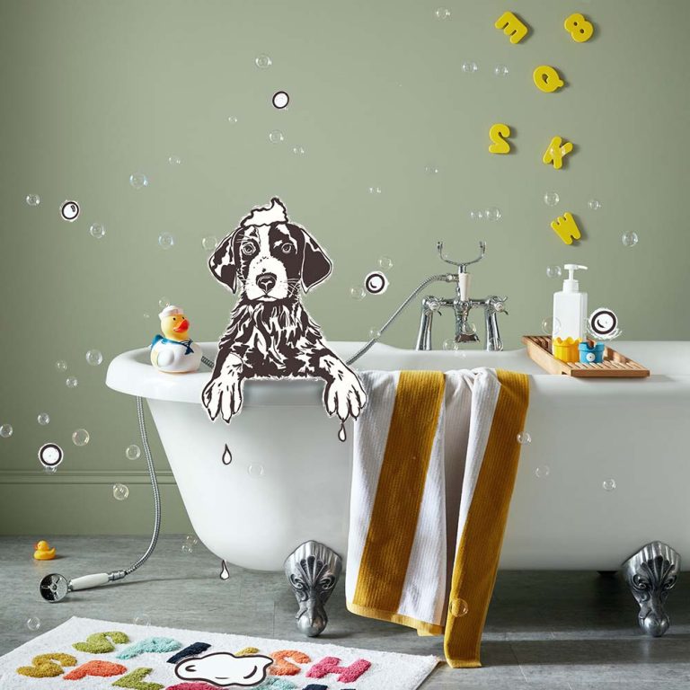 Illustrated dog in bath