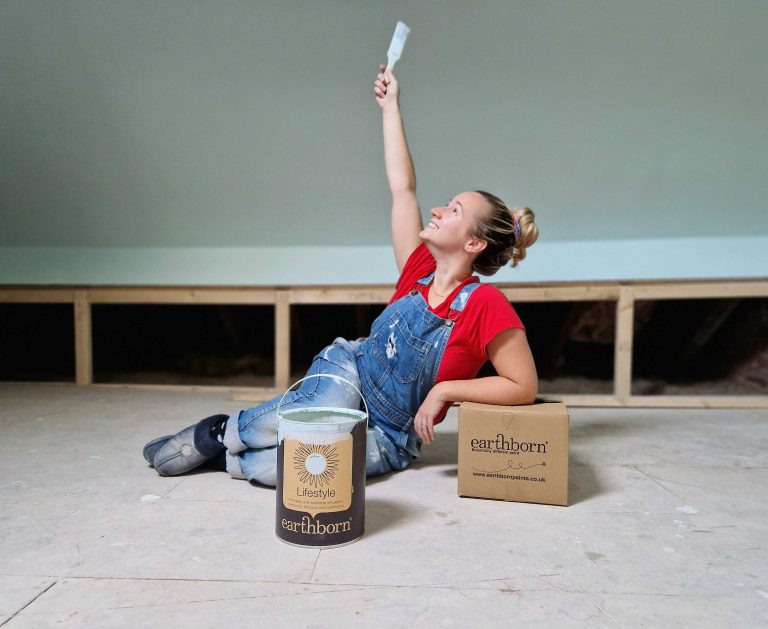 Grace Hilton showcasing paint colour Shallows in her converted loft