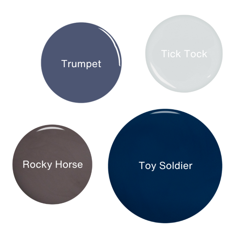Trumpet, Tick Tock, Rocky Horse, Tick Tock colour blobs.